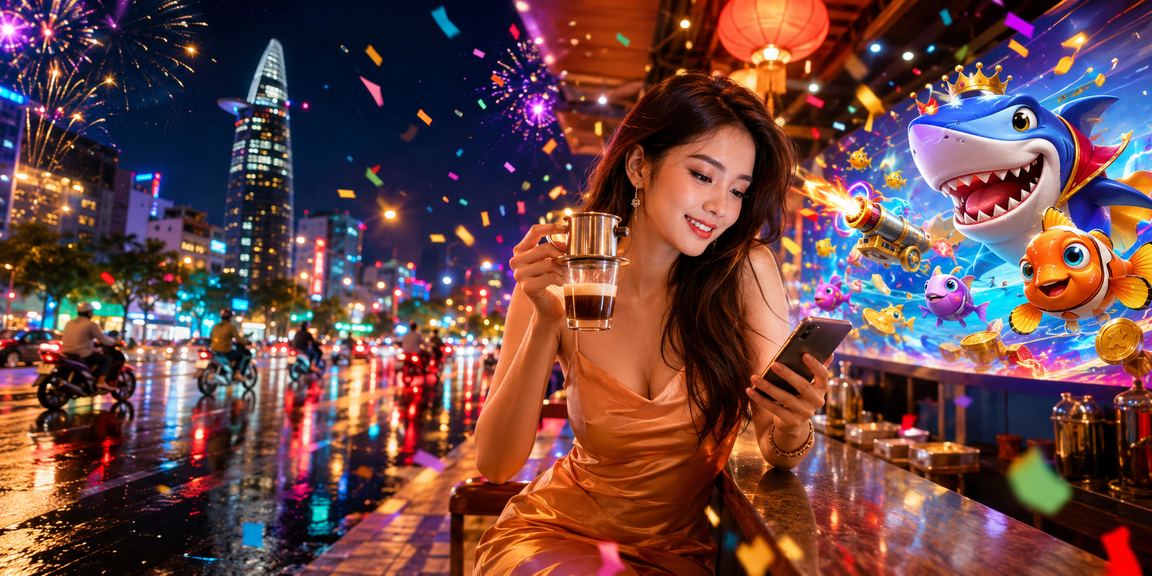 Trò chơi bắn cá sôi động tại Thành phố Hồ Chí Minh bên khung cảnh cà phê đậm chất Việt Nam